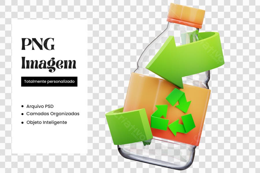 Elemento 3D Garrafa Reciclagem Sustentabilidade PNG Fundo Transparente