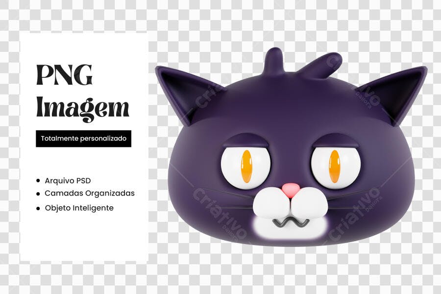 Elemento 3D Gato Roxo Fofo Desenho PNG Fundo Transparente