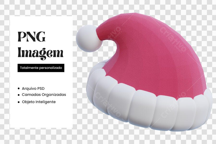 Elemento 3D Gorro Papai Noel Rosa Natal Dezembro PNG Fundo Transparente
