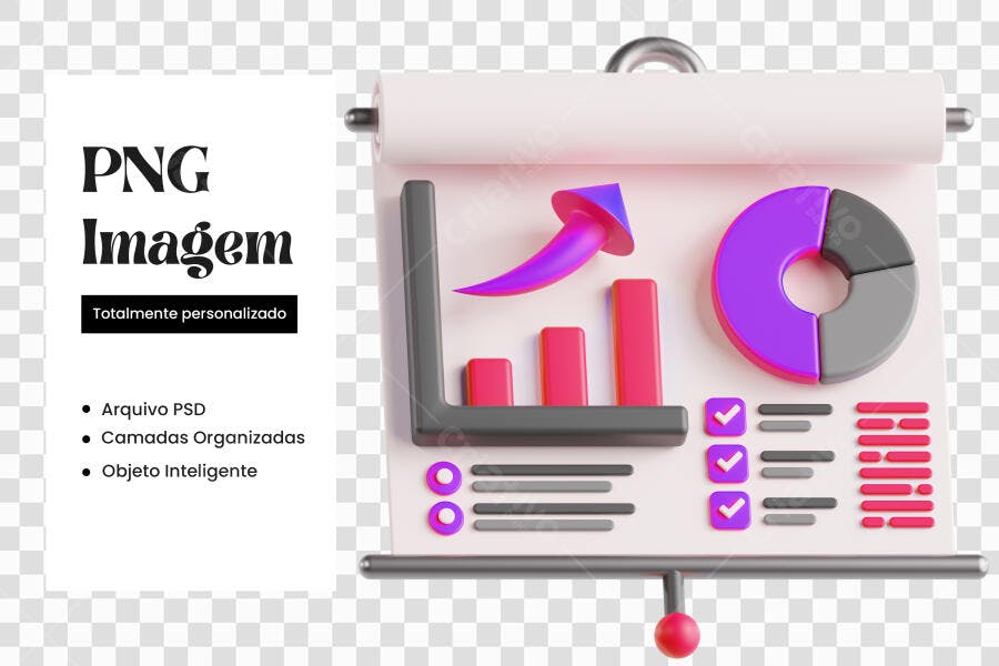 Elemento 3D Gráfico de Crescimento Marketing PNG Fundo Transparente