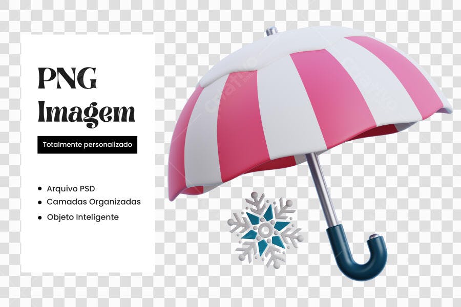 Elemento 3D Guarda-chuva Rosa Neve Inverno PNG Fundo Transparente