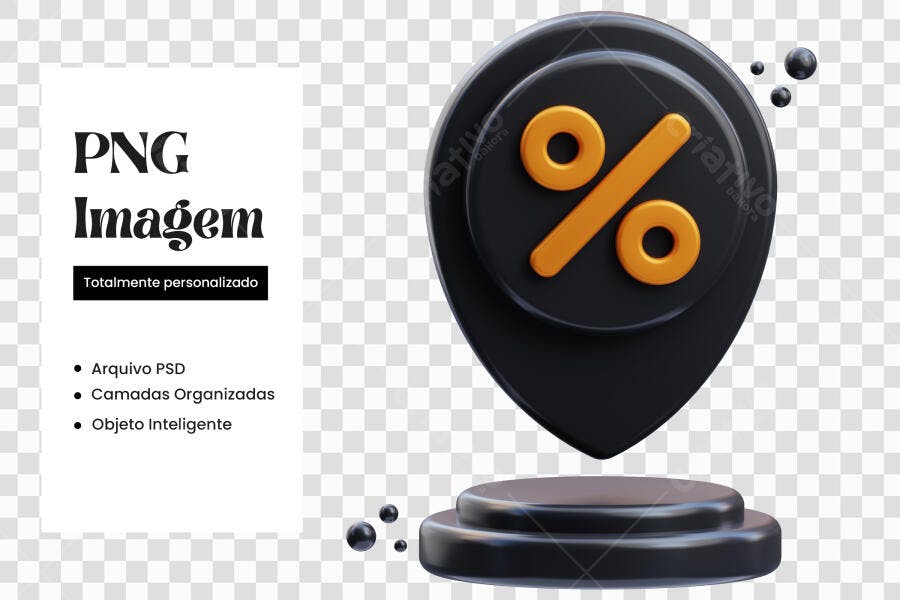 Elemento 3D Ícone Porcentagem Desconto Preto Laranja PNG Fundo Transparente