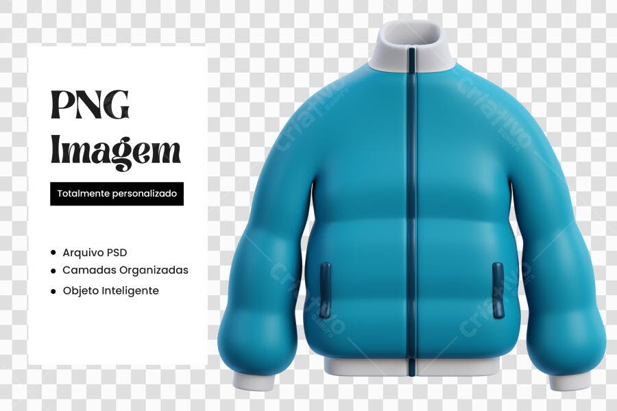 Elemento 3D Jaqueta Azul Inverno Roupa PNG Fundo Transparente