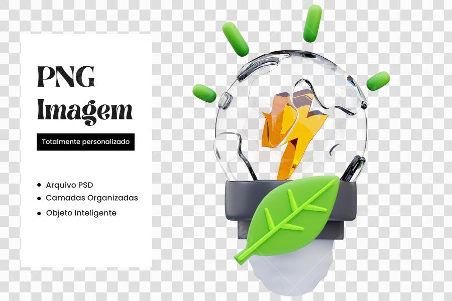 Elemento 3D Lâmpada Ecológica Energia Verde PNG Fundo Transparente