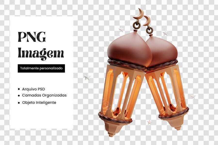 Elemento 3D Lanternas Árabes Ramadã PNG Fundo Transparente