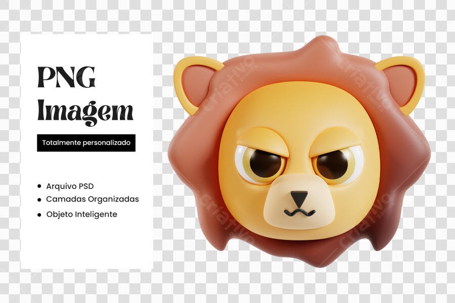 Elemento 3D Leão Caricatura Animais PNG Fundo Transparente
