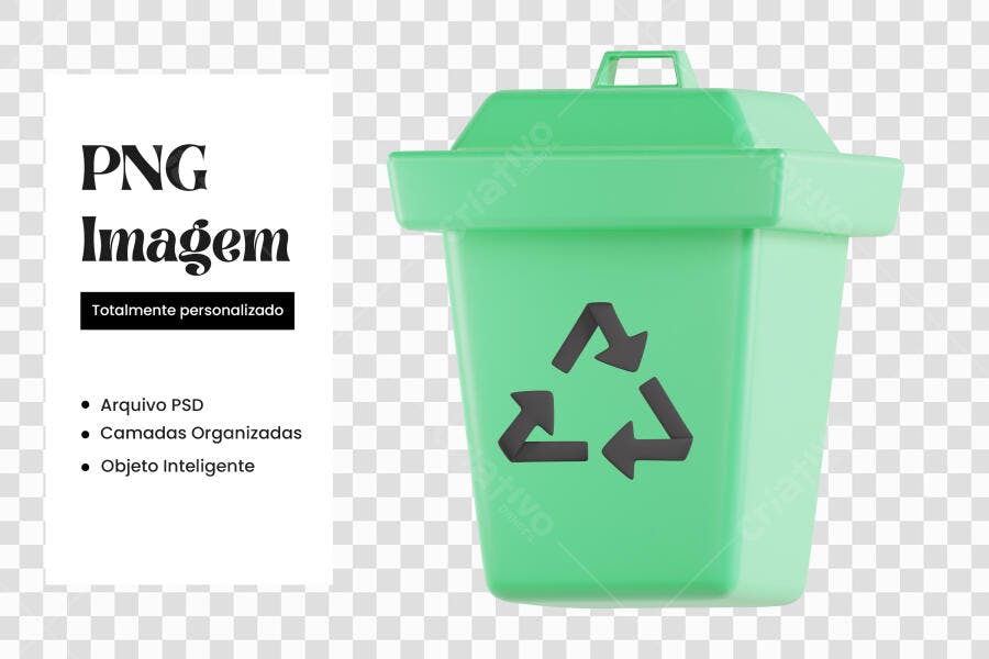 Elemento 3D Lixeira Reciclagem Verde PNG Fundo Transparente