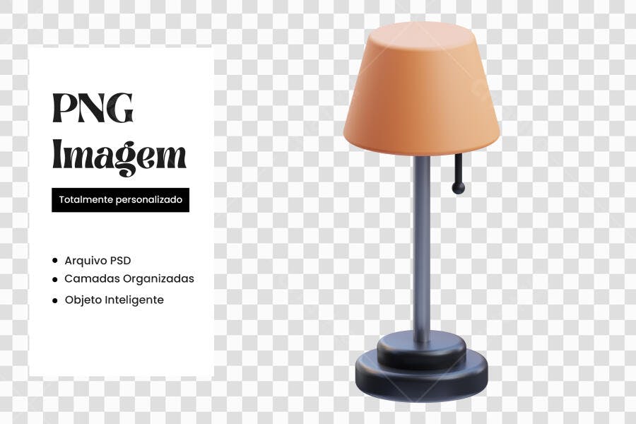 Elemento 3D Luminária Abajur Mesa Laranja PNG Fundo Transparente