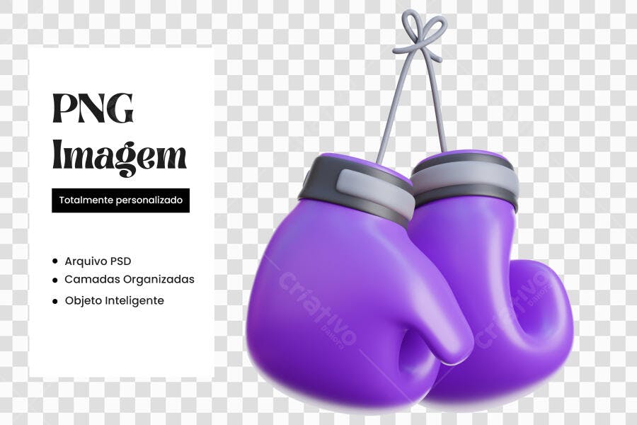 Elemento 3D Luvas Boxe Roxas Penduradas PNG Fundo Transparente