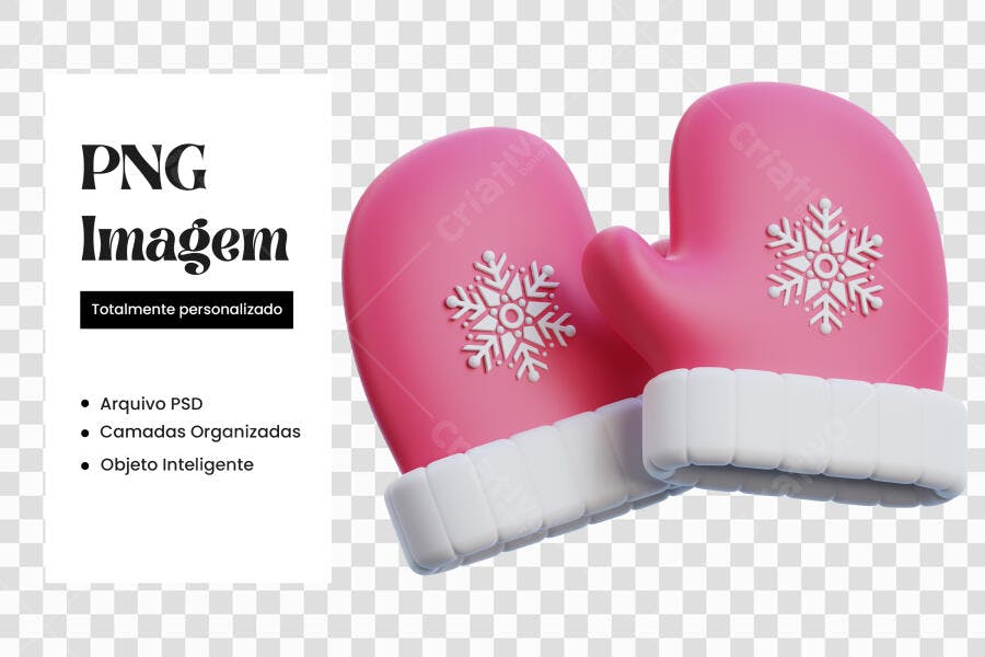 Elemento 3D Luvas Rosa Natal Neve Dezembro PNG Fundo Transparente