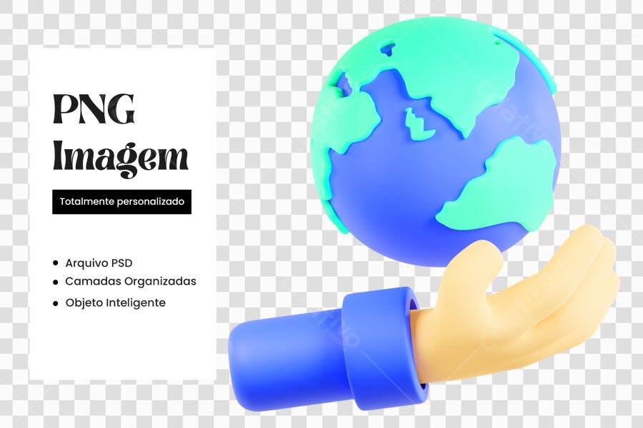 Elemento 3D Mão Segurando Planeta Terra PNG Fundo Transparente
