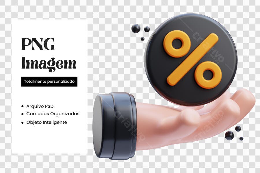 Elemento 3D Mão Segurando Símbolo Porcentagem PNG Fundo Transparente