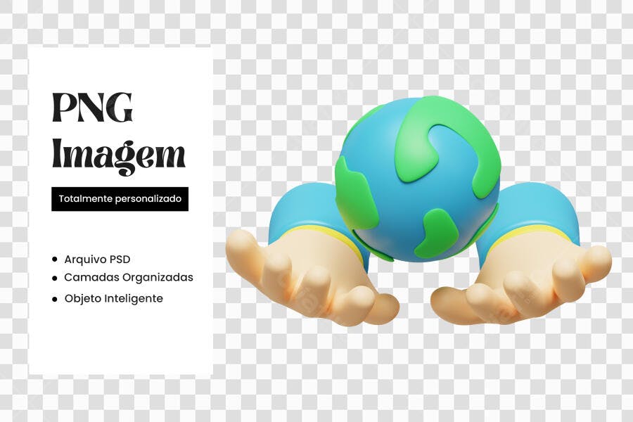 Elemento 3D Mãos Segurando Planeta Terra PNG Fundo Transparente