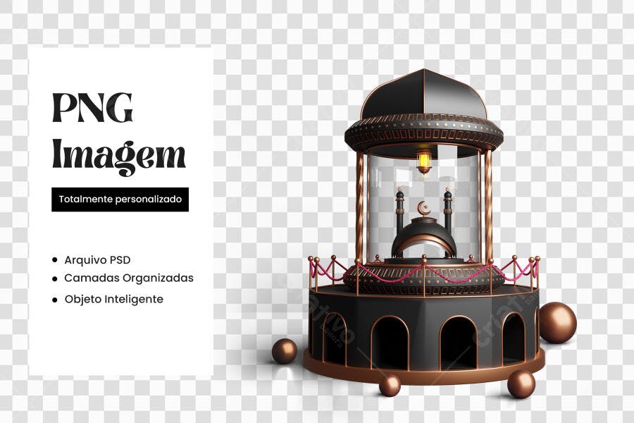 Elemento 3D Mesquita Islâmica Ramadã Mubarak PNG Fundo Transparente