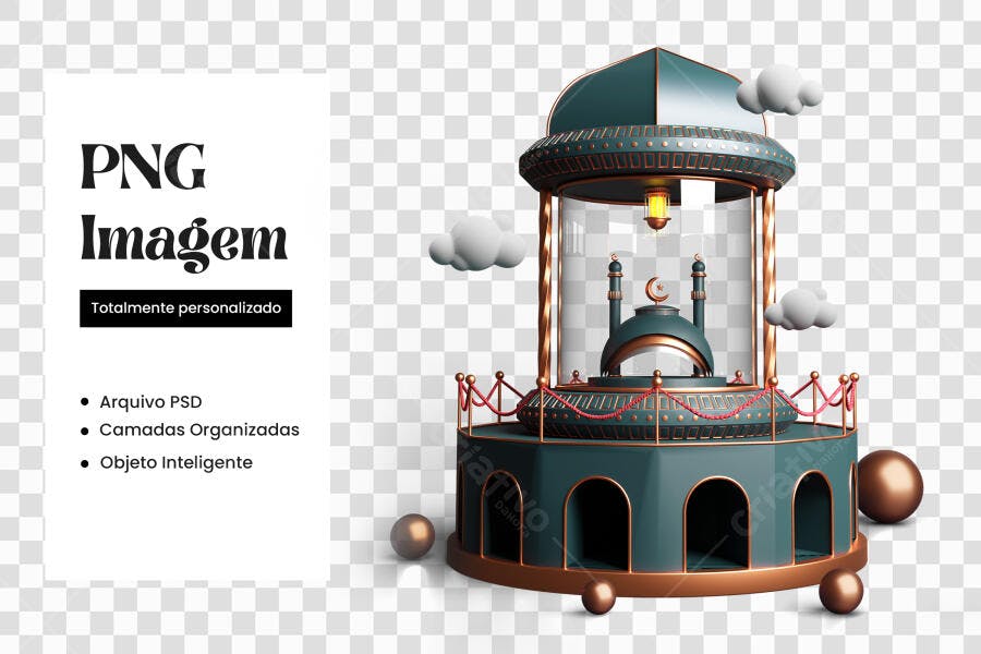 Elemento 3D Mesquita Islâmica Ramadã PNG Fundo Transparente