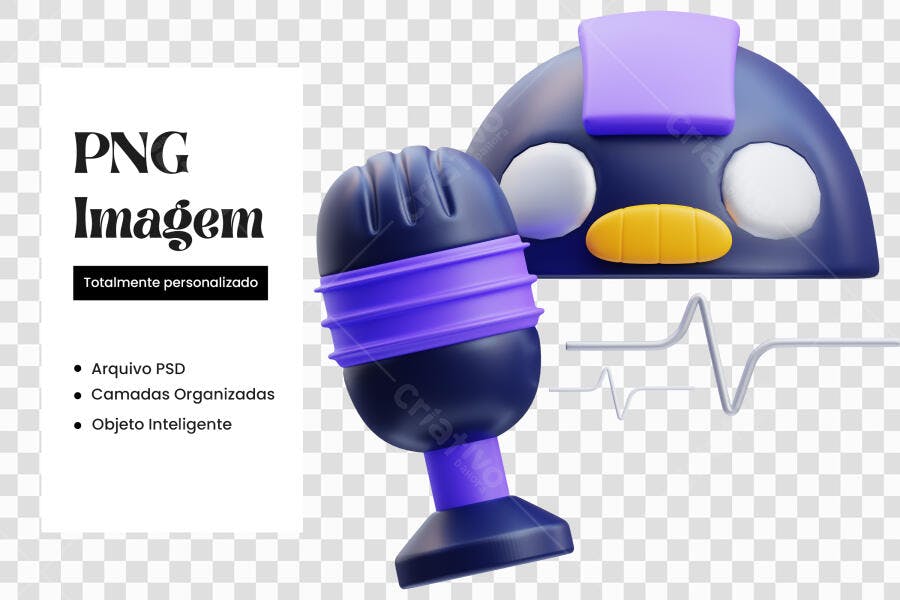 Elemento 3D Microfone e Onda Sonora Roxo PNG Fundo Transparente