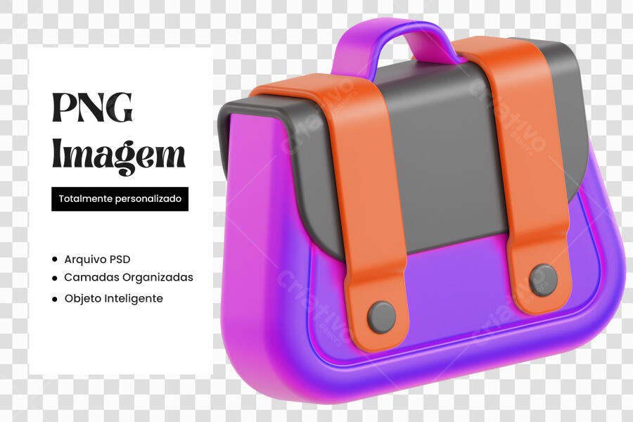 Elemento 3D Mochila Escolar Roxa Laranja PNG Fundo Transparente
