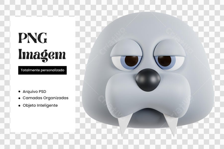 Elemento 3D Morsa Cinza Fofa Animal Marinho PNG Fundo Transparente