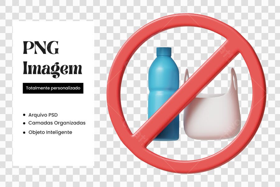 Elemento 3D Não Usar Plástico Garrafa Sacola PNG Fundo Transparente