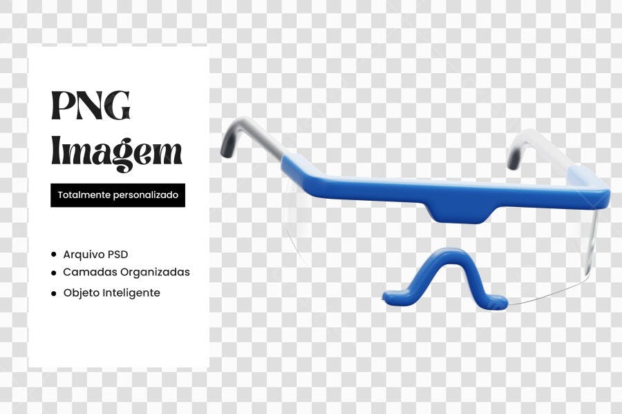 Elemento 3D Óculos de Proteção Azul PNG Fundo Transparente