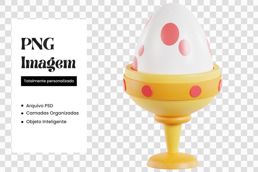 Elemento 3D Ovo de Páscoa Branco Amarelo PNG Fundo Transparente