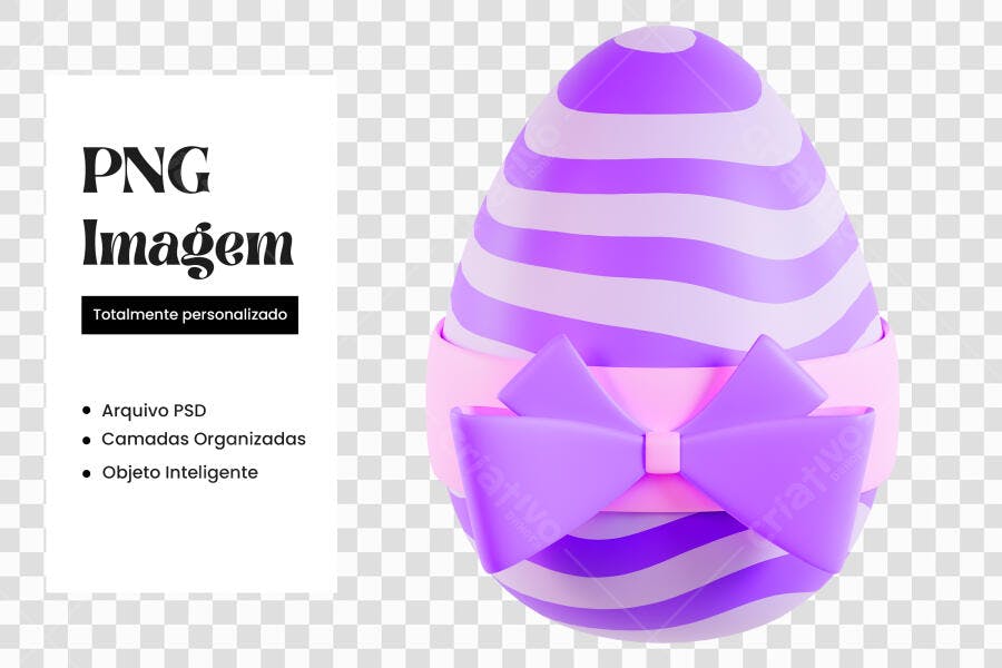 Elemento 3D Ovo de Páscoa Listrado Roxo PNG Fundo Transparente