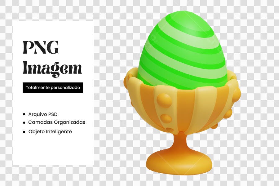 Elemento 3D Ovo de Páscoa Verde Suporte Dourado PNG Fundo Transparente