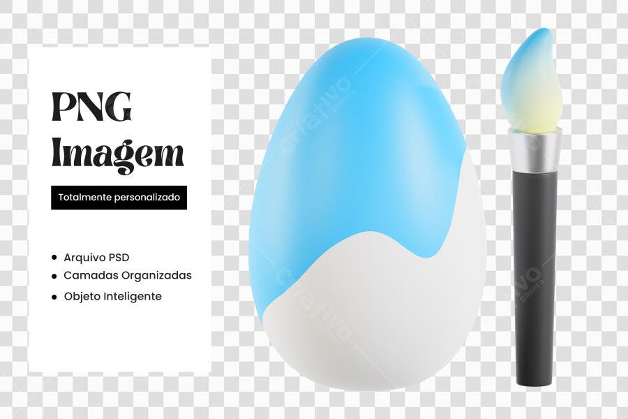 Elemento 3D Ovo Páscoa Azul Pincel PNG Fundo Transparente