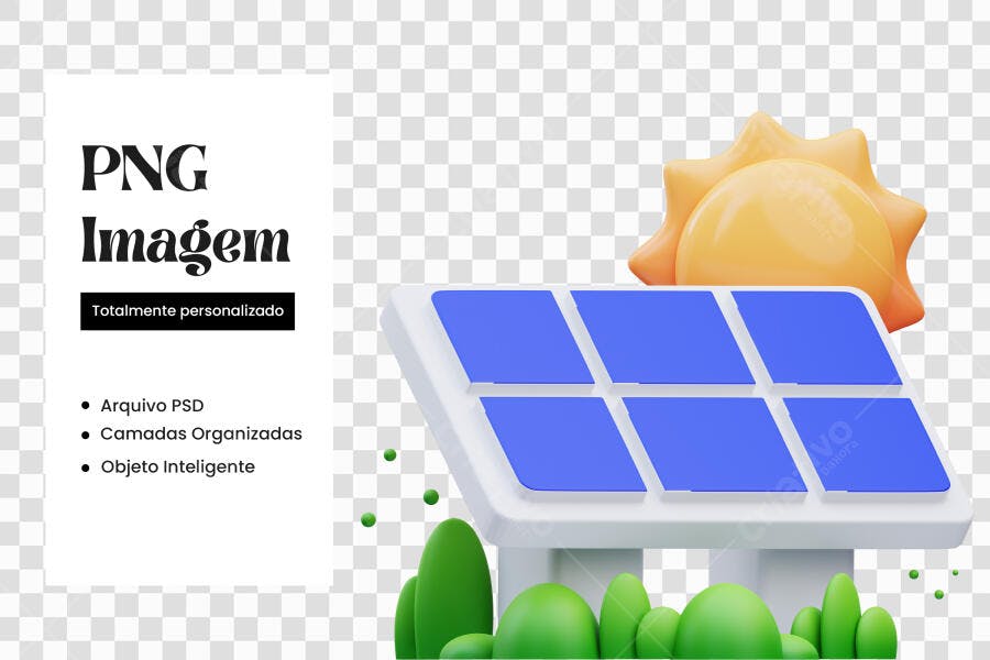 Elemento 3D Painel Solar Energia Sustentável PNG Fundo Transparente