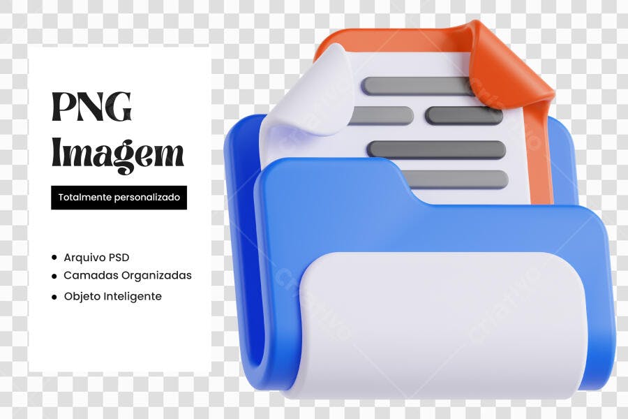 Elemento 3D Pasta Arquivos Documentos Azul PNG Fundo Transparente