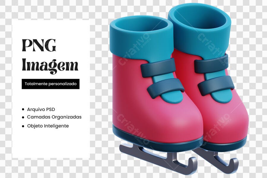 Elemento 3D Patins de Gelo Rosa Azul PNG Fundo Transparente
