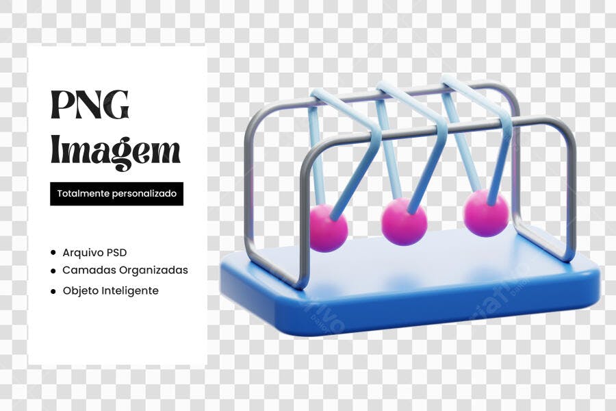 Elemento 3D Pêndulo de Newton Azul Rosa PNG Fundo Transparente