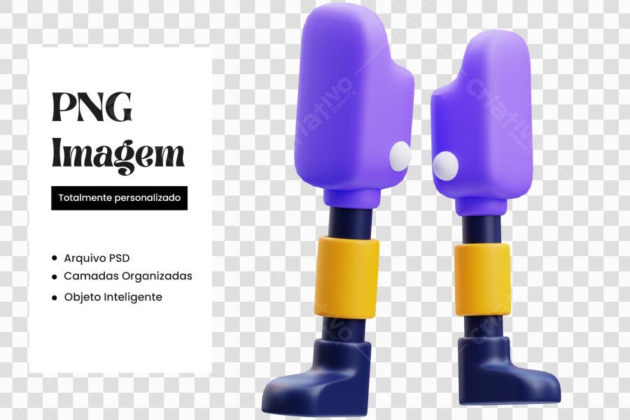 Elemento 3D Pernas Robóticas Roxo Amarelo PNG Fundo Transparente