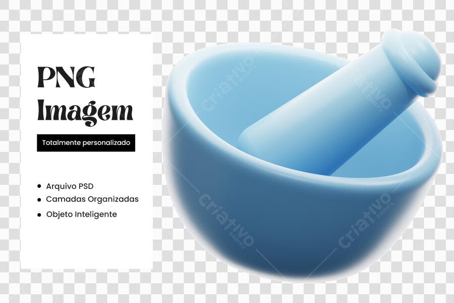 Elemento 3D Pilão Azul Claro Farmácia PNG Fundo Transparente