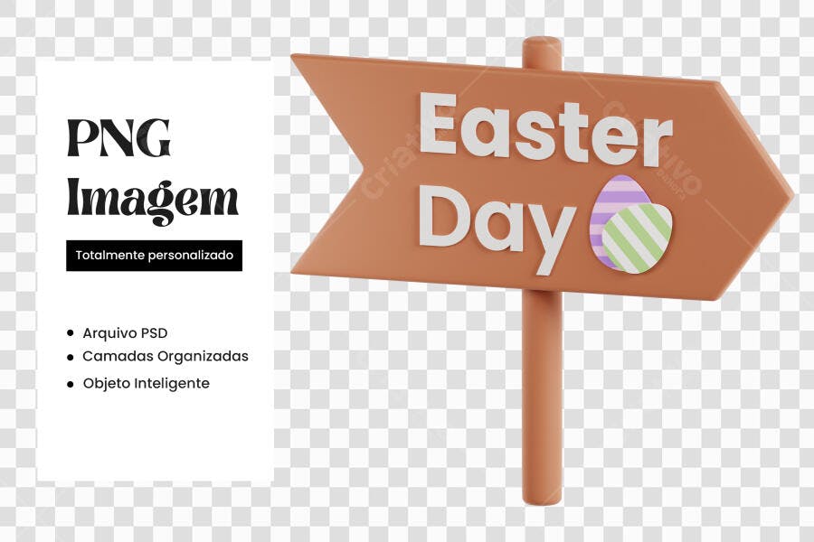 Elemento 3D Placa Easter Day Páscoa Abril PNG Fundo Transparente