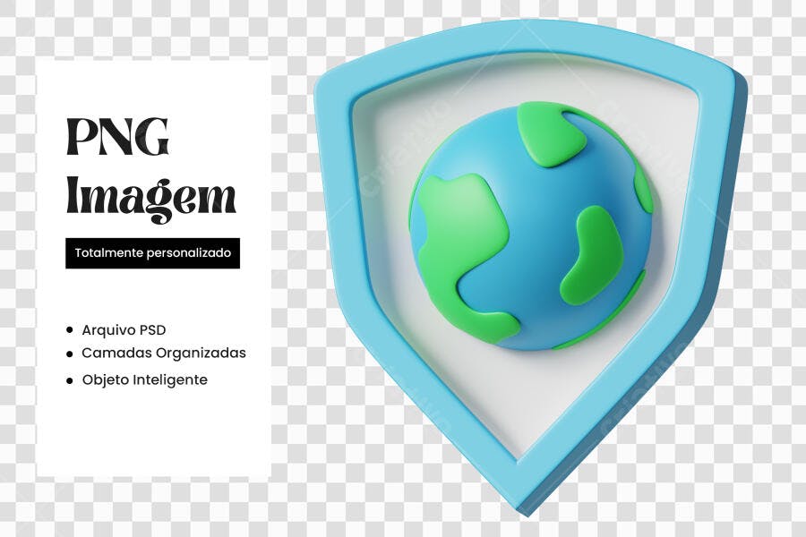 Elemento 3D Planeta Terra Escudo Proteção PNG Fundo Transparente