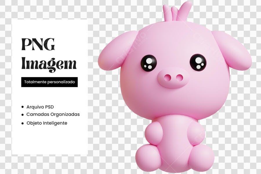 Elemento 3D Porquinho Rosa Fofo PNG Fundo Transparente