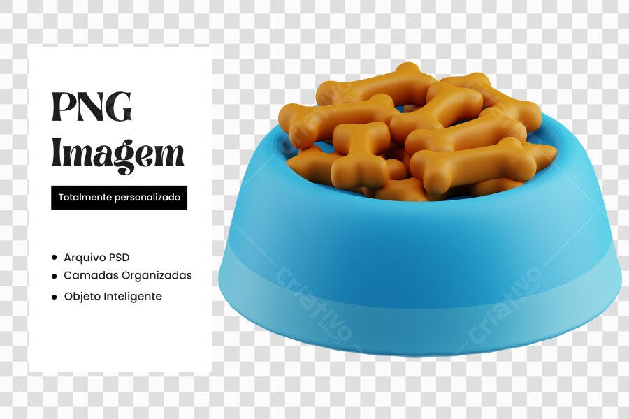 Elemento 3D Ração Pet Tigela Azul PNG Fundo Transparente