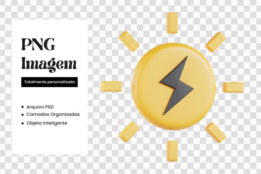 Elemento 3D Raio Energia Amarelo PNG Fundo Transparente