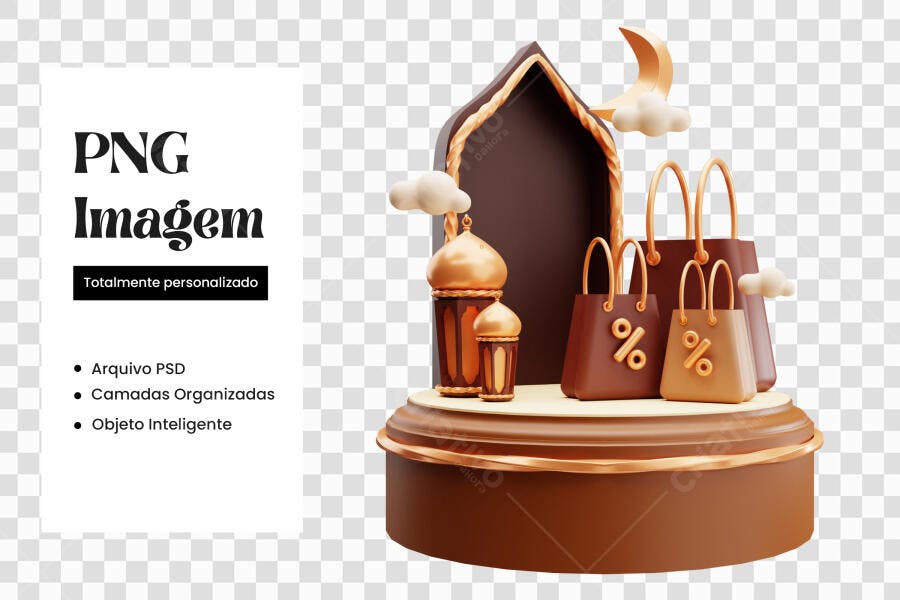 Elemento 3D Ramadan Mubarak Compras Desconto PNG Fundo Transparente