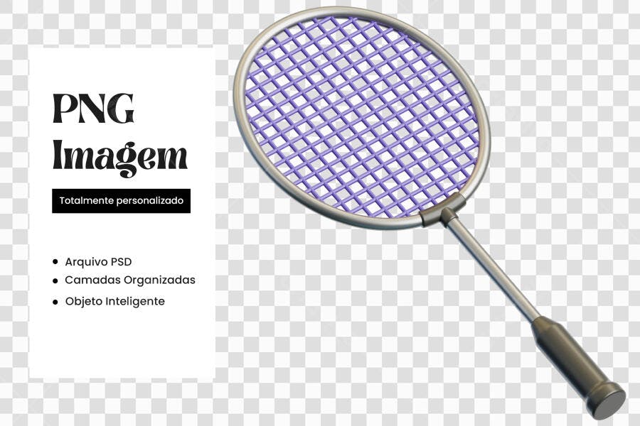 Elemento 3D Raquete Badminton Esporte PNG Fundo Transparente
