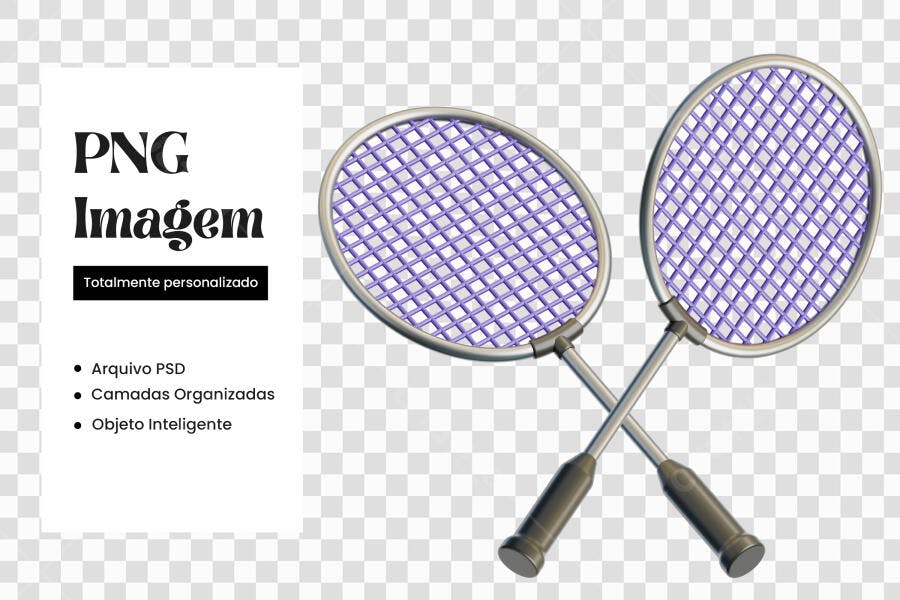 Elemento 3D Raquetes Badminton Esporte PNG Fundo Transparente