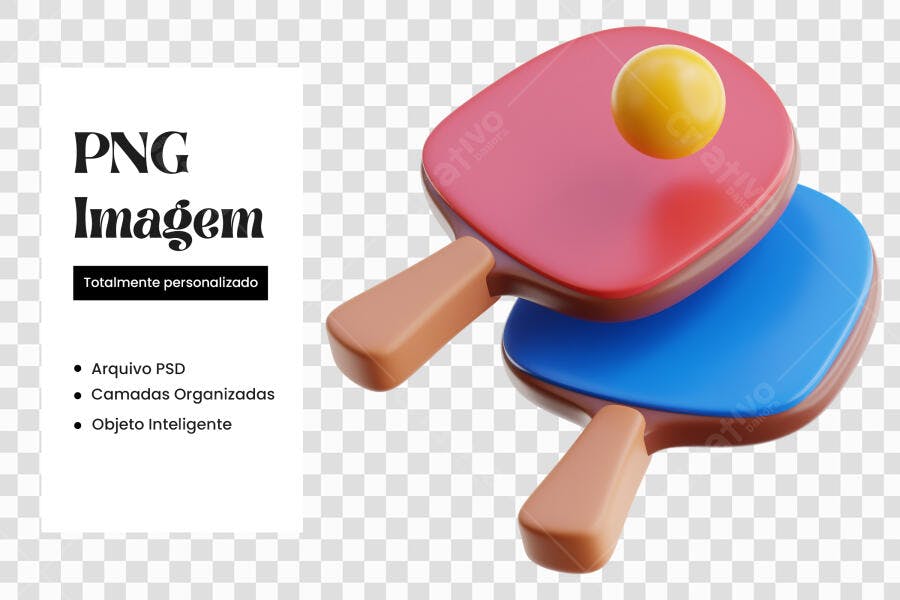 Elemento 3D Raquetes Tênis Mesa Bola Amarela PNG Fundo Transparente