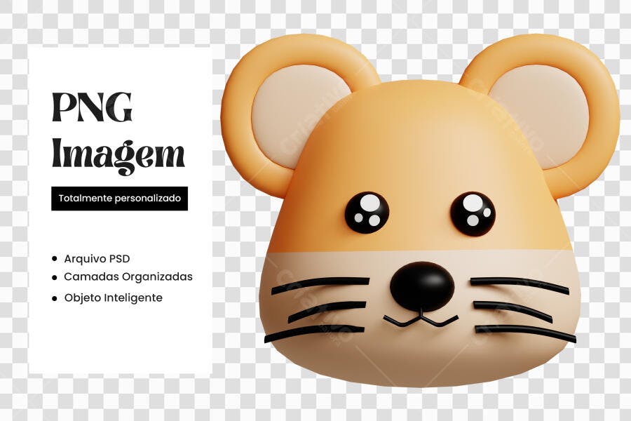 Elemento 3D Rato Fofo Laranja Mascote PNG Fundo Transparente