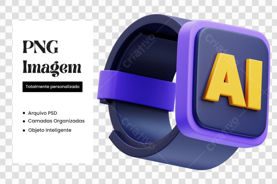 Elemento 3D Relógio Inteligente AI Roxo PNG Fundo Transparente