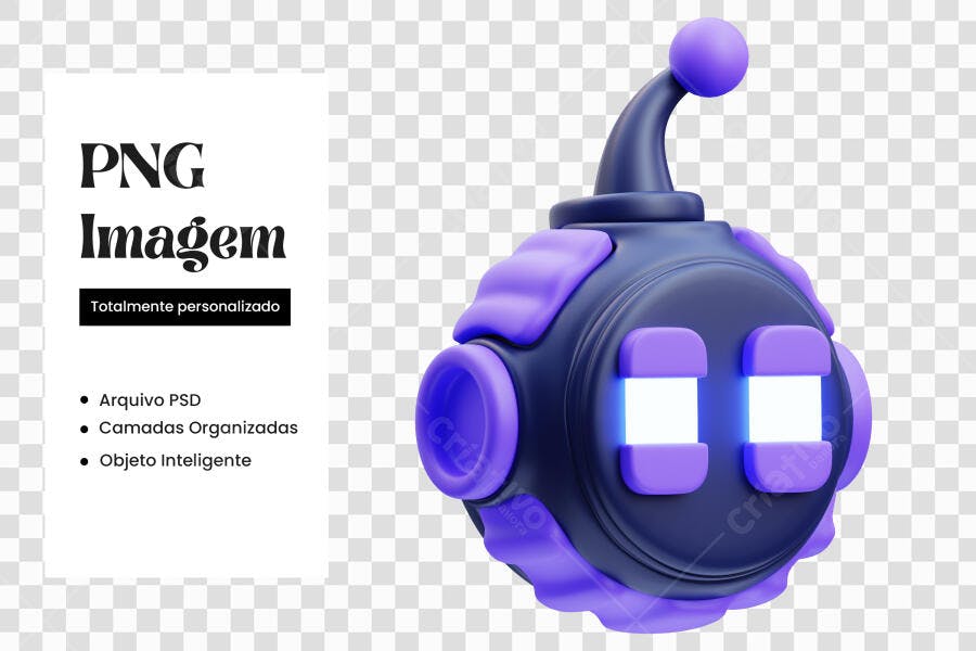 Elemento 3D Robô Roxo Tecnologia PNG Fundo Transparente
