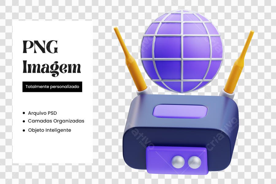 Elemento 3D Roteador Internet Rede Global PNG Fundo Transparente