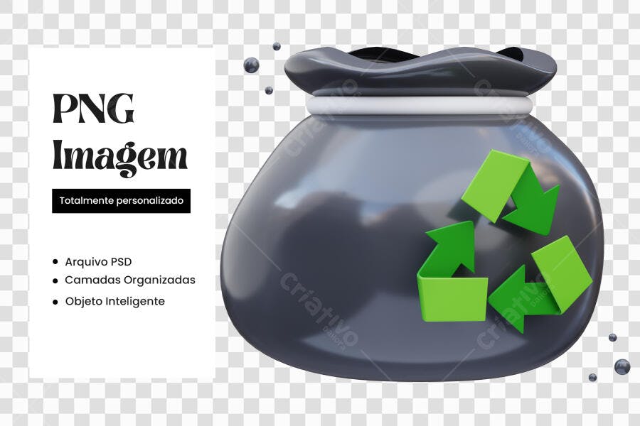 Elemento 3D Saco de Lixo Reciclagem PNG Fundo Transparente