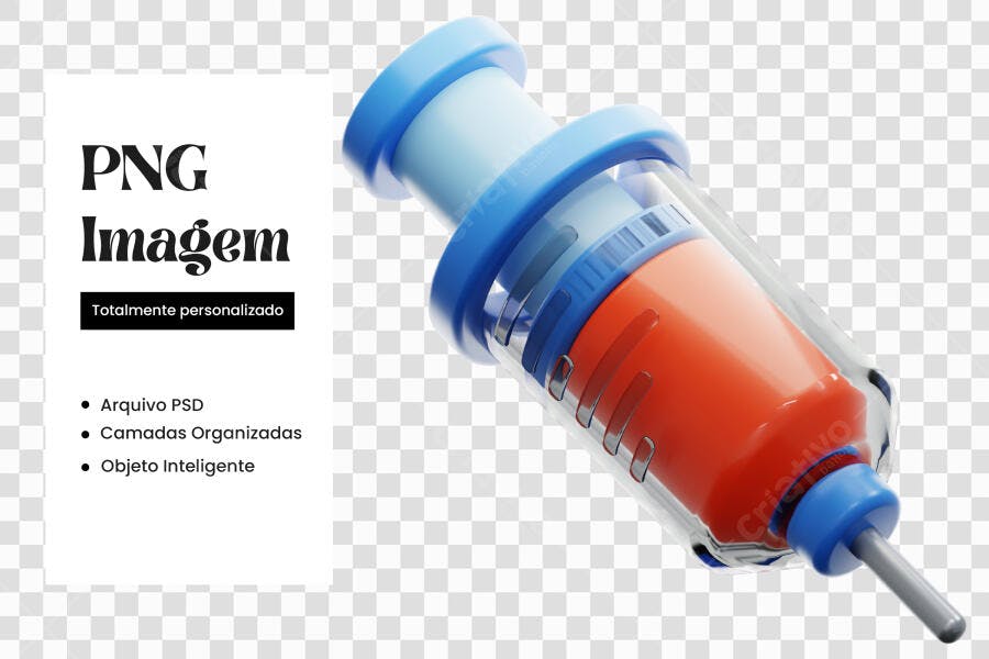 Elemento 3D Seringa Vacina Saúde PNG Fundo Transparente