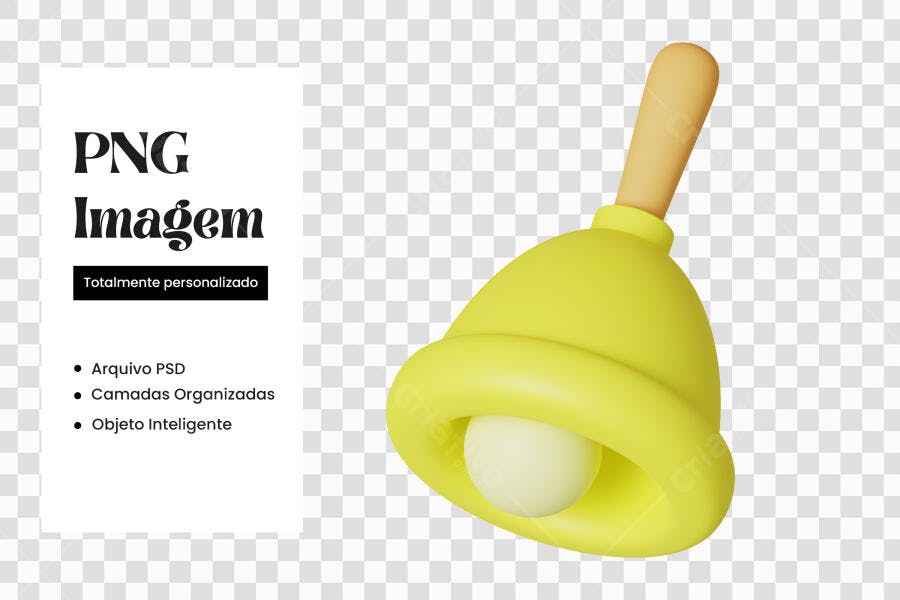 Elemento 3D Sino Amarelo Dourado Natal PNG Fundo Transparente
